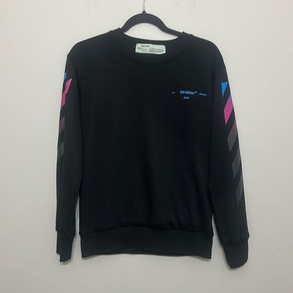 Off White Mens Black 2019 Crew Neck Graphic Pullover Sweatshirt Medium - Picture 1 of 11